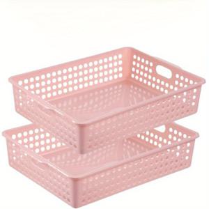 TEMU 손잡이가 있는 2개 세트 플라스틱 저장 바구니, 집, 사무실, 학교, 교실을 위한 종이 바구니 정리함, 비어 있는 직사각형 책상 간식 홀더, 욕실 화장품 저장 통, 다양한 색상, 집 정리를 위한 바구니, 통 및 용기
