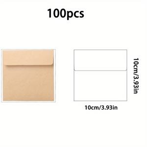 TEMU 100개 빈티지 스퀘어 미니 봉투, 자체 밀봉 크래프트 종이 초대장 거치대, 일상 사무용