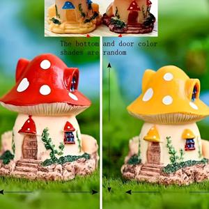 TEMU 2개의 소박한 동화 코티지 정원 집 조각상, 미니 버섯 식물 수지 조각상, 혼합 색상 꽃 테마, 수족관 장식, 데이 잔디 미세 풍경 장식
