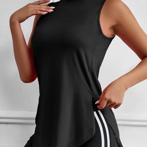 TEMU D1059-1# 야외 스포츠 민소매 불규칙 사이드 슬릿 롱 하이- 멀티 컬러 요가 캐주얼 탱크 탑|민소매