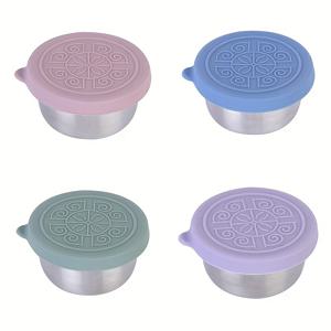 TEMU 4-팩 1.6온스 스테인리스 스틸 조미료 용기 실리콘 뚜껑 포함, 누수 방지, 녹 방지 아가일 패턴 미니 디핑 소스 컵 점심 도시락, 피크닉, 여행, 휴일 테마 - 브러시드 메탈 마감