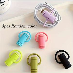 TEMU 데이터 케이블 실리콘 보호 커버 5개 세트, 2-in-1 케이블 보호 커버 및 정리기 - 내구성 강화, Type C/라이트닝/ USB 호환, 휴대폰 데이터 케이블 보관 및 정리 도구