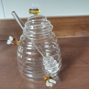 TEMU 500ml/16.9oz 내열 유리 꿀통 1개입 (스틱 포함), 작은 벌 디자인, 깨지지 않는 진주 솜 포장, 꿀 서빙에 적합, 주방 필수품