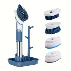 TEMU 에르고노믹 4-in-1 주방 청소 브러쉬 세트, 비누 디스펜서 포함 - 스테인리스 스틸, 접시 및 냄비 쉽게 스크럽, 엄마를 위한 완벽한 크리스마스 선물