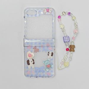 TEMU 갤럭시 Z Flip3, Z Flip4, Z Flip5, Z Flip6용 핸드메이드 체크무늬 베어 레이저 종이 폰 케이스, 끈 포함 - 창의적이고 간단하며 독특한 완전 보호 커버