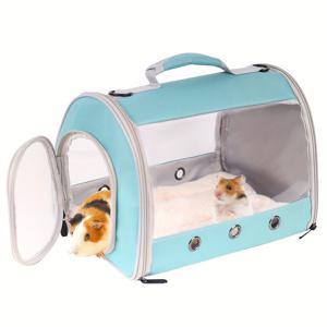 TEMU 기니피그 햄스터 여행용 캐리어 백 소프트 매트 세트, 2마리 기니피그용 작은 동물 캐리 백, 베어드 드래곤 도마뱀 파충류, 가벼운 휴대용 투명 캐리어, 슈가 글라이더, , 쥐, 토끼 야외 여행 및 하이킹 모험용