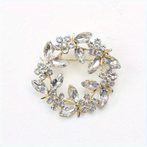 TEMU 1개 패셔너블 더블 리프 브로치, 반짝이는 라인스톤 인레이 - 골든톤 플로럴 코사지 핀 (스카프, 코트, 드레스용) 우아한 주얼리 액세서리