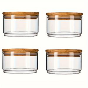 TEMU 뚜껑이 있는 유리병 4개 세트, 음식을 담아내는 다용도 투명 용기, 디저트, 아침 식사 볼, 사탕 또는 과일 디쉬를 위한 밀폐 밀봉 기능 포함, 가정용으로 적합.