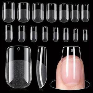 TEMU 450개의 짧은 사각형 네일 팁, 15가지 크기 - 반반투명 아크릴 네일 스티커, 중간 크기의 프레스온 사각형 네일, 자연스러운 핏을 위한 얇은 가장자리, 내구성을 위한 두꺼운 앞면, 매니큐어를 위한 필수품|네일스티커