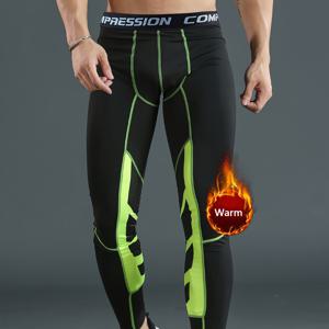 TEMU 남성용 플리스 안감 빠른 건조 압축 레깅스 - 신축성 있는 허리밴드, 러닝 & 농구 트레이닝용 따뜻한 운동용 타이츠, 블랙과 화이트 악센트