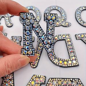 TEMU 26개 블랙 영어 문자 라인스톤 스티커 - AB 비즈가 있는 반짝이는 다림질 패치, DIY 공예, 의류 및 액세서리용, 귀여운 비즈