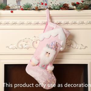 TEMU 1개 반짝이는 핑크색 시퀸 크리스마스 양말 - 산타, 순록 & 눈사람 디자인으로 트리 장식 | 방, 주방, 창문 및 정원 휴일 분위기에 완벽함