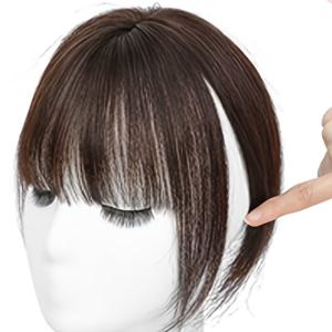 TEMU 여성을 위한 8인치 30G 앞머리 헤어피스 - 내열성 합성 섬유로 제작되었으며, 프렌치 에어 앞머리 디자인으로 모든 피부톤에 적합합니다.