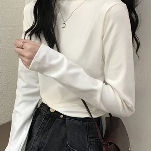 TEMU 아시안 코드 4260-2 화이트 핏 반팔 상의, 하프 하이 칼라, 가는 여성용 기저층 긴팔 티셔츠 (가을/겨울용), 신상 스타일|블라우스|여성원피스|티셔츠