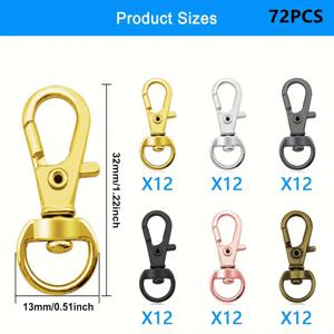 TEMU 회전하는 랍스터 클라스프가 있는 72개 멀티 컬러 키체인 키트, 개 목걸이 장식 액세서리 DIY 수제 백팩 클립 클라스프