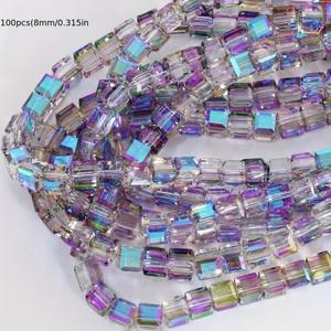 TEMU 100개 6mm/8mm 반짝이는 인공 결정 매력, 생생한 큐브 설탕 색상 흰색 투명, 아름다운 보석 제작, DIY 수제 목걸이, 팔찌, 우아한 공예 용품 무한한 창의적 가능성