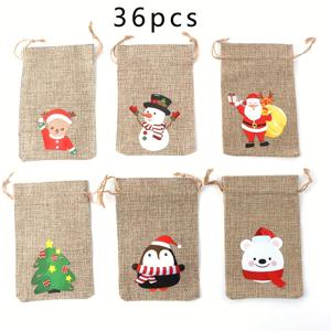 TEMU 크리스마스와 새해를 위한 36개 린넨 선물 가방 - 재사용 가능한 황마 파티 기념품 가방, 크리스마스 트리 장식 및 휴일 선물 포장 보관용