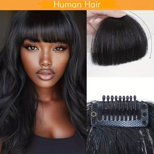 TEMU 인모발, 헤어뱅과 핀이 포함된 깔끔한 앞머리용가발 - 일상복장/역할놀이에 적합하며,형태변경이 쉬움. 선물로도 좋음.볼륨감 UP! 관리가 간편한여성용가발, 클립인 뱅, 자연스러운룩의 세련된헤어피스, 핸드타이딩 봉, 착용준비완료 시너티픽프리 코스플레이액세서리