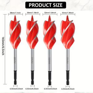 TEMU 4/6/8개 목공 스파이럴 드릴 비트 세트, 4-굽이 절단 드릴 키트, 10-35mm 셀프 태핑 육각 생크 목재 홀 드릴, 정밀 목공 딥 드릴, 목공자, 내구성 있는 구조, 컴팩트 디자인, 셀프 태핑 생크, 굽이 드릴 비트