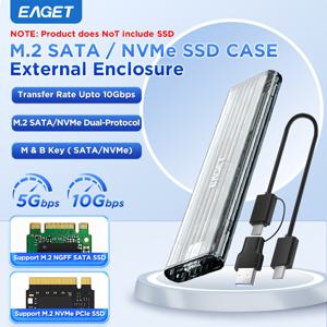 TEMU EAGET 도구 없는 M.2 SATA/NVME 인클로저 어댑터 - 2280, 2260, 2242, 2230 PCI-E M&B-Key SSD용 투명 외부 단색 스테이트 드라이브 케이스, USB 3.2 타입 C 컨버터 포함 (SSD 미포함), EAGET