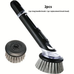 TEMU 2개 멀티용도 청소 브러쉬 세트, 긴 손잡이, 재사용 가능, 비전기, 플라스틱 재질, 비누 디스펜서 포함, 주방 및 욕실, 냄비, 팬, 싱크대 및 파이프용