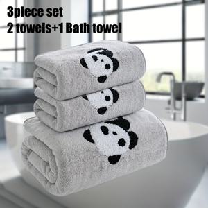 TEMU WF 자수 판다 2개 수건 + 1개 목욕 수건 / 3개 세트 2개 35*75 수건 + 1개 70*140 목욕 수건 코랄 벨벳 세트 부드럽고 흡수력 좋음, 호텔, 여행, 욕실, 온천, 사우나, 스파, 얼굴 목욕에 적합, 빠른 건조 피부 편안함