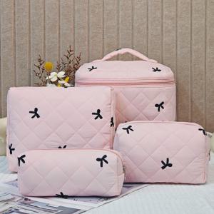 TEMU 퀼팅 보 디자인 메이크업 가방 패션 휴대용 메이크업 가방 다기능 보관 가방 대용량 여행 귀여운 화장품 가방 토트, 휴대폰 메이크업 보관 상자, 동전, 작은 물건, 가족에게 적합