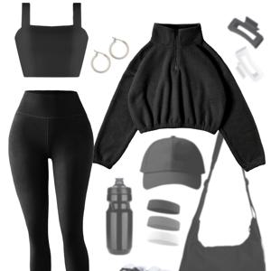 TEMU 여성을 위한 새로운 가을/겨울 요가복 세트. 리버스 플리스 재킷, 통기성 좋은 속건성 와이드 스트랩, 패딩 없는 탱크탑, 러닝 및 트레이닝용 롱 팬츠가 포함되어 있으며, 3피스 세트입니다 (액세서리 미포함).