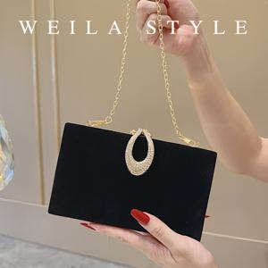 TEMU 1pc 우아한 블랙 벨벳 이브닝 클러치 여성용, 반짝이는 귀걸이 버클이 달린 단색 코듀로이, 폴리에스테르 안감, 체인 스트랩, 웨딩, 파티, 연회에 완벽