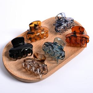 TEMU 6개 젤리 프린트 헤어 클로 클립 - 여성용 스타일리시 미끄럼 방지 하프업 헤어스타일 액세서리, 검정, 갈색, 호박색, 청회색, 투명한 플라스틱 헤어 그립, 측면 앞머리와 날아가는 머리카락을 위한 우아한 타원형 디자인, 헤어 액세서리