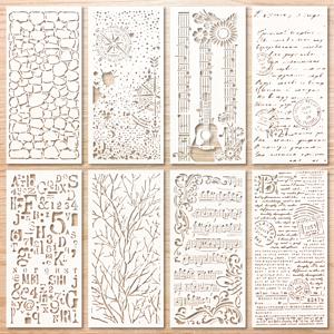 TEMU 8pcs 빈티지 시리즈 DIY 스크랩북, 카드 만들기 및 공예용 플라스틱 스테인츠 - 가구, 종이 및 더 많은 물체에 페인트를 칠할 수 있는 음악적 노트, 꽃 및 식물 디자인을 갖춘 범용 장식 템플릿, 스크랩북 용품|빈티지 시리즈 스테인츠|내구성 있는 스테인츠 재료, 스크랩북 스테인츠
