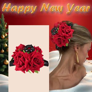 TEMU 우아한 더블 로즈 헤어 클로 - 대형 상어 클립 디자인, 단색 포니테일 거치대, 완벽한 선물 & 여성을 위한 일상 패션 액세서리