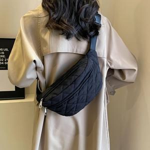 TEMU 여성용 로마스 퀼팅 지퍼 벨트백 - 솔리드 컬러 벨트백 | 캐주얼 & 드레시 아웃핏을 위한 핸드/드라이 패브릭 웨이스트 팩