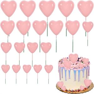 TEMU 20개 세트 우아한 핑크 3D 하트 케이크 토퍼 - 광택 폼 장식, DIY, 생일, 결혼식 및 기념일용 - 전기 불필요, 깃털 없음, 내구성 있는 플라스틱, 할로윈, 크리스마스 이벤트 및 파티 용품, 크리스마스, 새해, , 파티 이벤트용