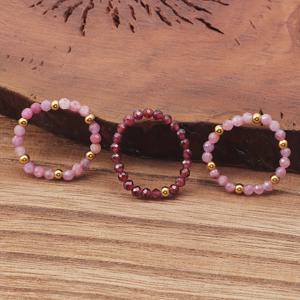 TEMU 3개/세트의 정교한 보석 장식 탄성 반지. 분홍색 돌 반지. 구슬 반지. 탄성 반지. 1월 생일석 반지. 10월 생일석 반지.