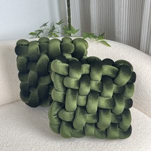 TEMU 2개 세트 골든 벨벳 수제 매듭 사각 장식 쿠션, 거실 베이 창문 침실 사무실 소파 의자 및 침대용