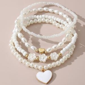 TEMU 여성용 스타일 비즈 발찌 4개 세트, 하트 참 스택 가능한 발찌, 해변 휴가 및 데이 선물에 완벽함