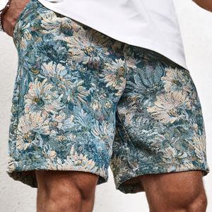 TEMU 남성용 플로럴 프린트 캐주얼 여름 반바지, 헤비 자카드 인상주의 야외 바지.