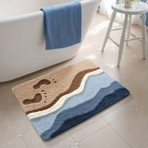TEMU 1개 다잉 플러시 욕실 매트 - 미끄럼 방지, 흡수성, 세탁기 사용 가능한 폴리에스터와 TPR 백킹, 해변 및 발자국 디자인, 욕실 및 홈 데코에 이상적, 완벽한 크리스마스 선물, 욕실 매트, 추상적인 욕실 액세서리