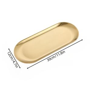 TEMU 호텔용 두꺼운 골드 스테인리스 스틸 타원형 접시, 스낵, 디저트, 바베큐 및 음식 서빙에 적합.