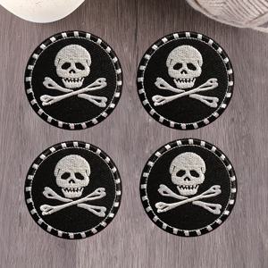 TEMU 4개 팝크 스컬 자수 패치, 흑백 십자가 뼈 디자인, 재킷 & 바지용 라운드 데님 수선 어플리케 - DIY 다림질/바느질 스타일