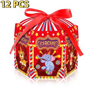 TEMU 12개 세트 서커스 테마 리본 장식 선물 상자 - 사자, 코끼리, 호랑이 & 돌고래 디자인 - 파티 용품, 결혼식, 소규모 비즈니스 포장, 크리스마스, 할로윈 선물용