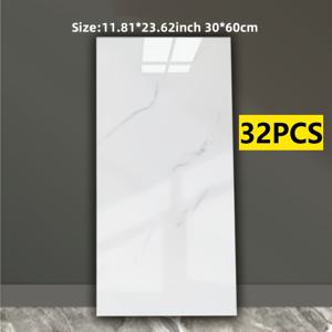 TEMU 20/32개 화이트 대리석 효과 세라믹 타일 벽 스티커, 쉽게 붙이고 떼는 방수 접착 시트, 주방·욕실·홈 데코용
