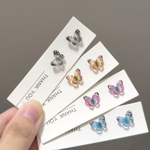 TEMU 핑크, 블루, 옐로우, & 블랙 8개 세트 반짝이는 나비 스터드 귀걸이 - 알레르기 방지 레진, 드레스업 & 선물용 귀여운 요정 테마 디자인