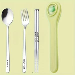 TEMU 유아용 젓가락, 스푼, 포크가 포함된 매력적인 만화 디자인의 304 스테인리스 스틸 식기 세트 3종. 휴대용 식기 세트는 만화 테마의 상자에 담겨 있으며 학교 식당에 적합합니다.