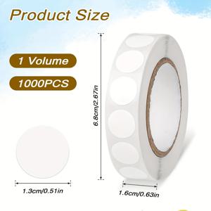TEMU 1000개 GDGDSY 화이트 라운드 스티커 - 글리터 기하학 원형 라벨, 사무실 정리용 광택 종이 스티커, 플라스틱 표면용 일회용 접착식