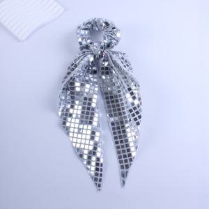 TEMU 1개 YANWENX 반짝이는 시퀸 리본 머리끈 - 화려한 혼합 컬러, 폴리에스터 소재, 사계절용 패션 액세서리, 데일리 및 캐주얼 착용에 이상적인 무봉제 헤어 타이