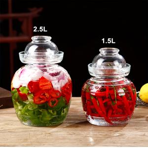 TEMU 뚜껑이 있는 유리병 1개, 물 밀봉 에어락 뚜껑이 달린 대형 발효 세라믹 포트, 채소용 피클 발효 용기, 두꺼운 1.5L/2.5L