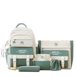 TEMU 대형 백팩, 심플한 핸드백 및 동전 지갑, 캐주얼 크로스바디 백, 필통 핸드백, 가벼운 학생용 백팩 세트로 구성된 단색 백팩 5종 세트. 학생들이 학교에 돌아오는 것을 위해 완벽합니다.