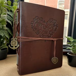 TEMU 빈티지 사슴 머리 인조 가죽 사진 앨범, 양각 나무 디자인 - 8.07